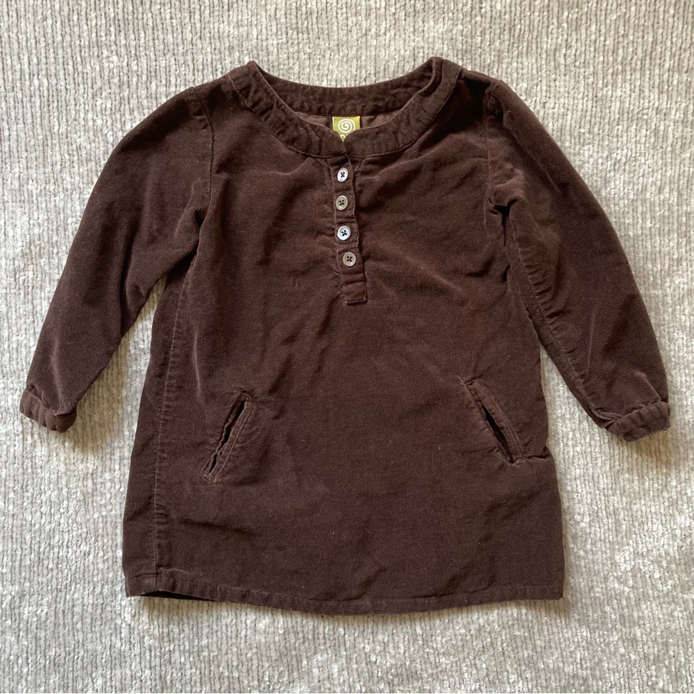 Nui Organics Brown Tunic Dress 3T Long Sleeve Cotton Pockets‎ Cottagecore